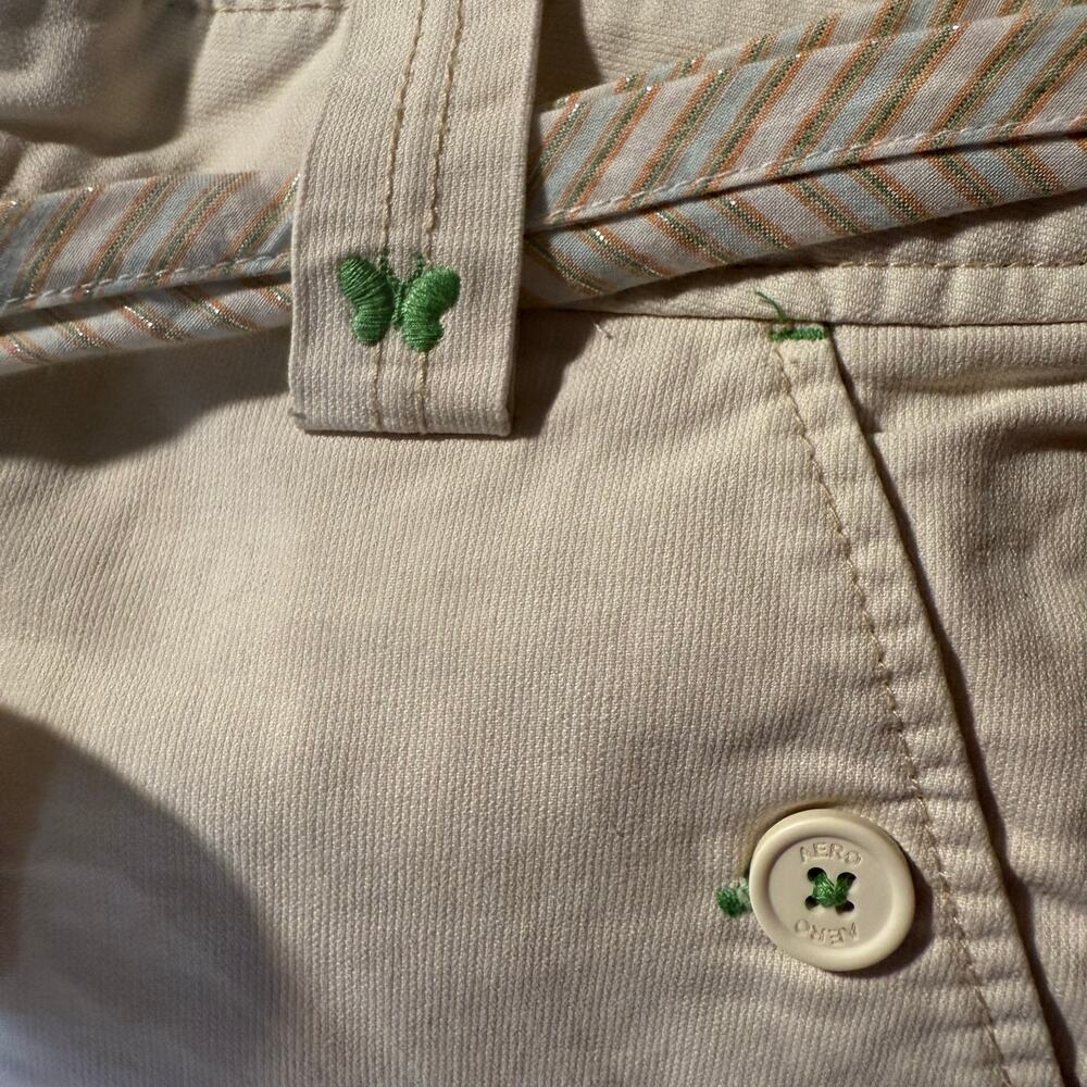Aeropostale Khaki Belted Twill Pants, Y2K Butterfly Green Embroidery, Size 32 - Picture 6 of 7